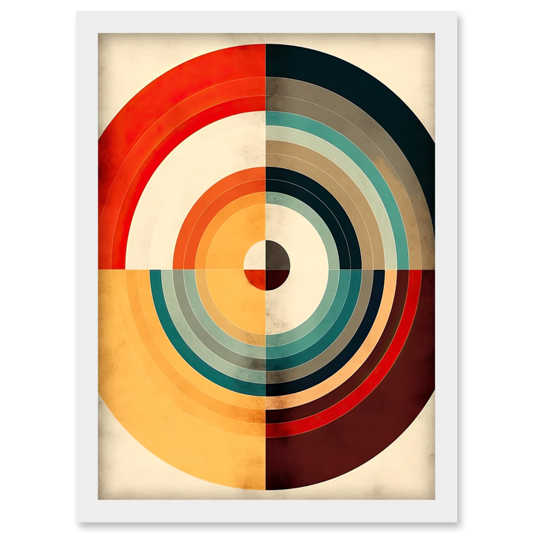 Artery8 Concentric Circles Bauhaus Style Minimal Colourful Vintage Artwork Framed Wall Art Print A4