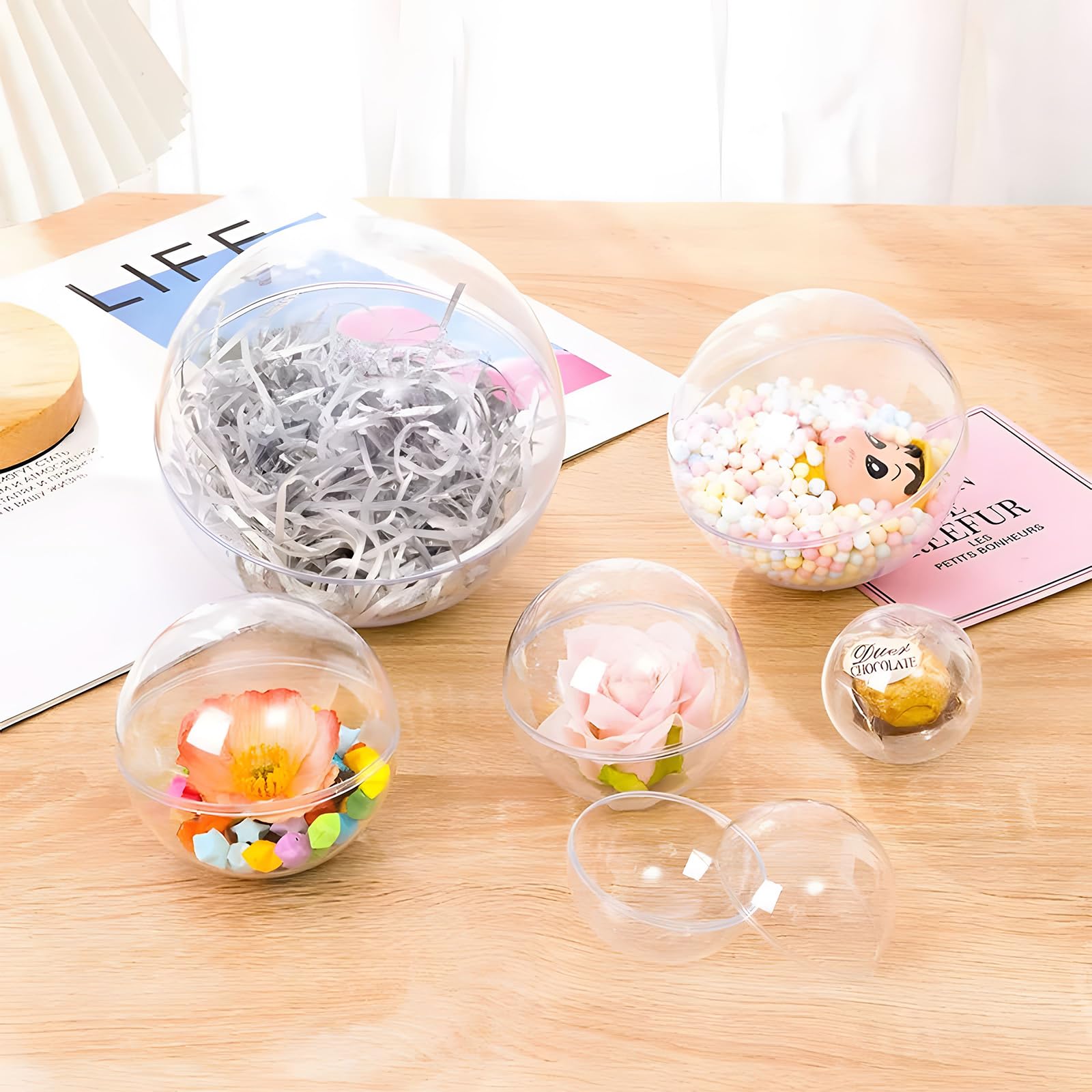 LSFYYDS Boule en Plastique Transparent, Boule D'ornements Ovale, Boule D' ornement en Forme D'œuf, Boule D'ornements Ovales pour la Maison, Accessoire de Bureau (2