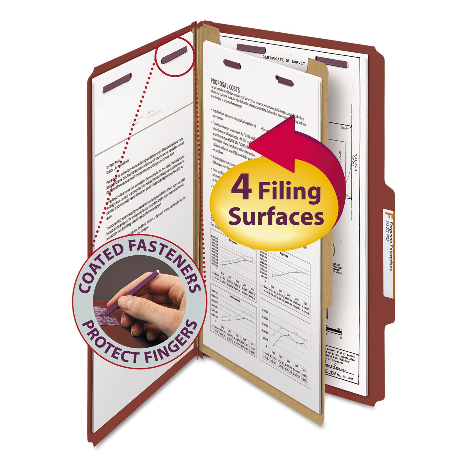 Smead Classification Folder, Legal, 2/5 Right of Center, 1 Divider, Red, 10 Per Box (18775)