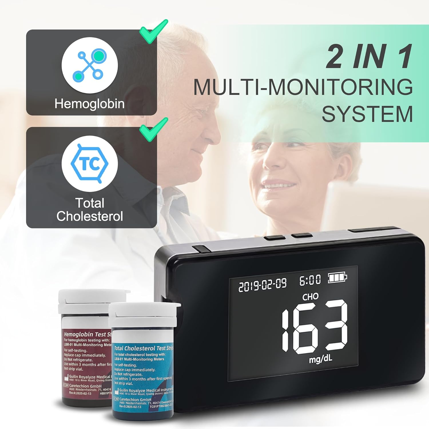 Hemoglobin Test Meter with 25 Hemoglobin Test Strips, Hemoglobin Test Kit for Home Use, Hemoglobin Tester Kits, Easy to Use