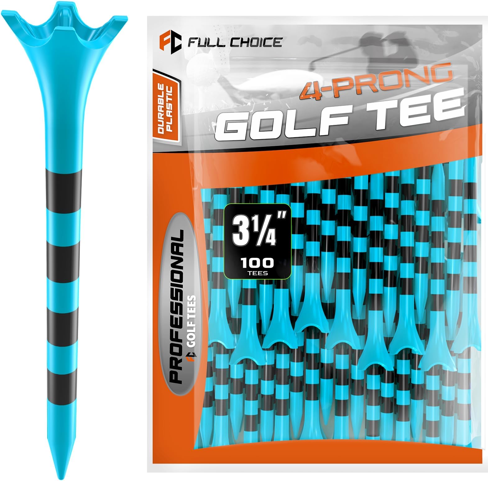 Plastic Golf Tees 3-1/4" (100 Pack) - Durable & Long-Lasting, Reduce Friction & Increase Distance, 4 Prongs Ultra Thicker Golf Plastic Tees, Golf Accessories (Blue)
