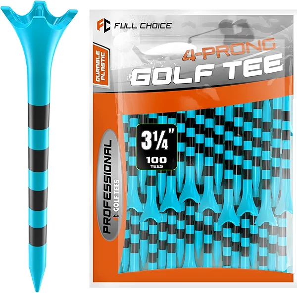 Full Choice Professional Plastic Golf Tees 100 Pack (3-1/4"), Enhanced Durability & Stability, Engineered to Minimize Friction and Side Spin