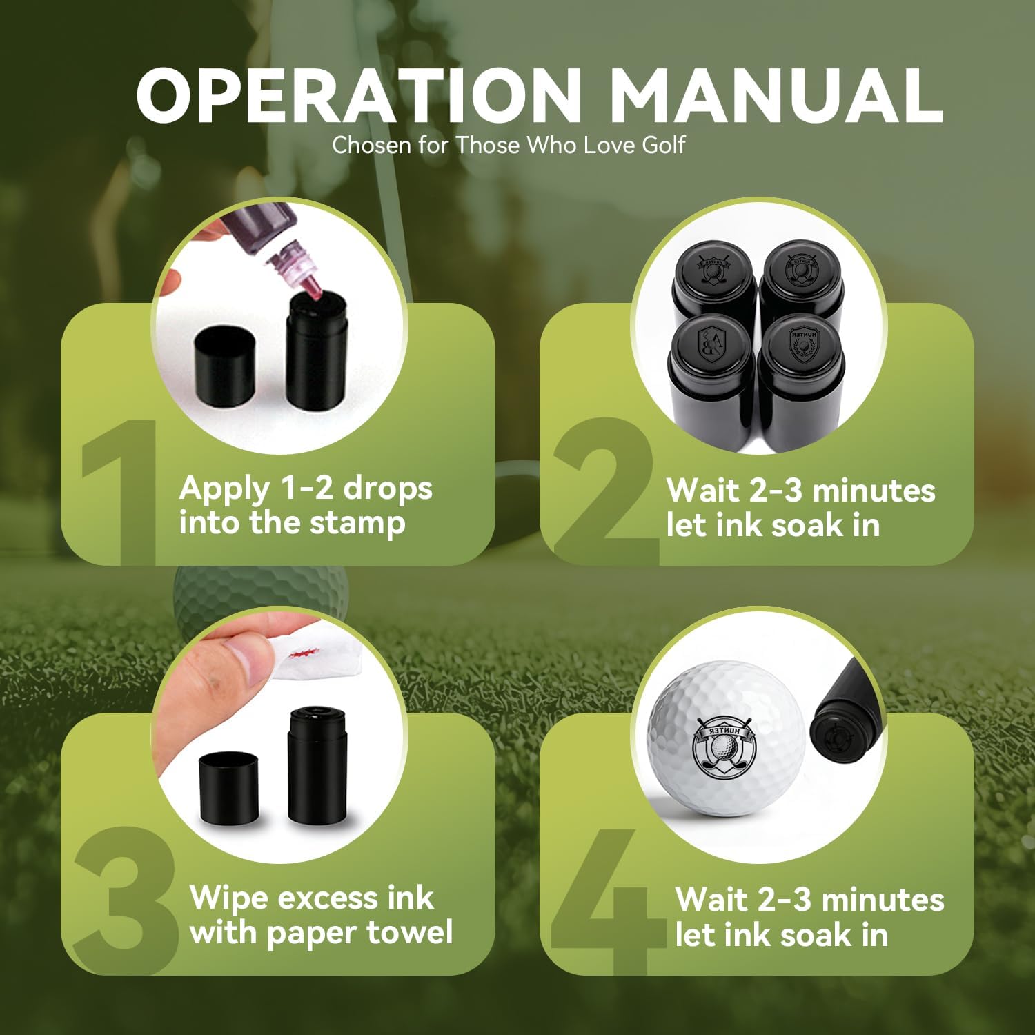 Custom Golf Ball Stamp Personalized Golf Ball Marker with Customizable Design Initials, Reusable Waterproof Metal Golf Stamp for Golfers, Ideal Father's Day Birthday Gift (Black) - Image 4