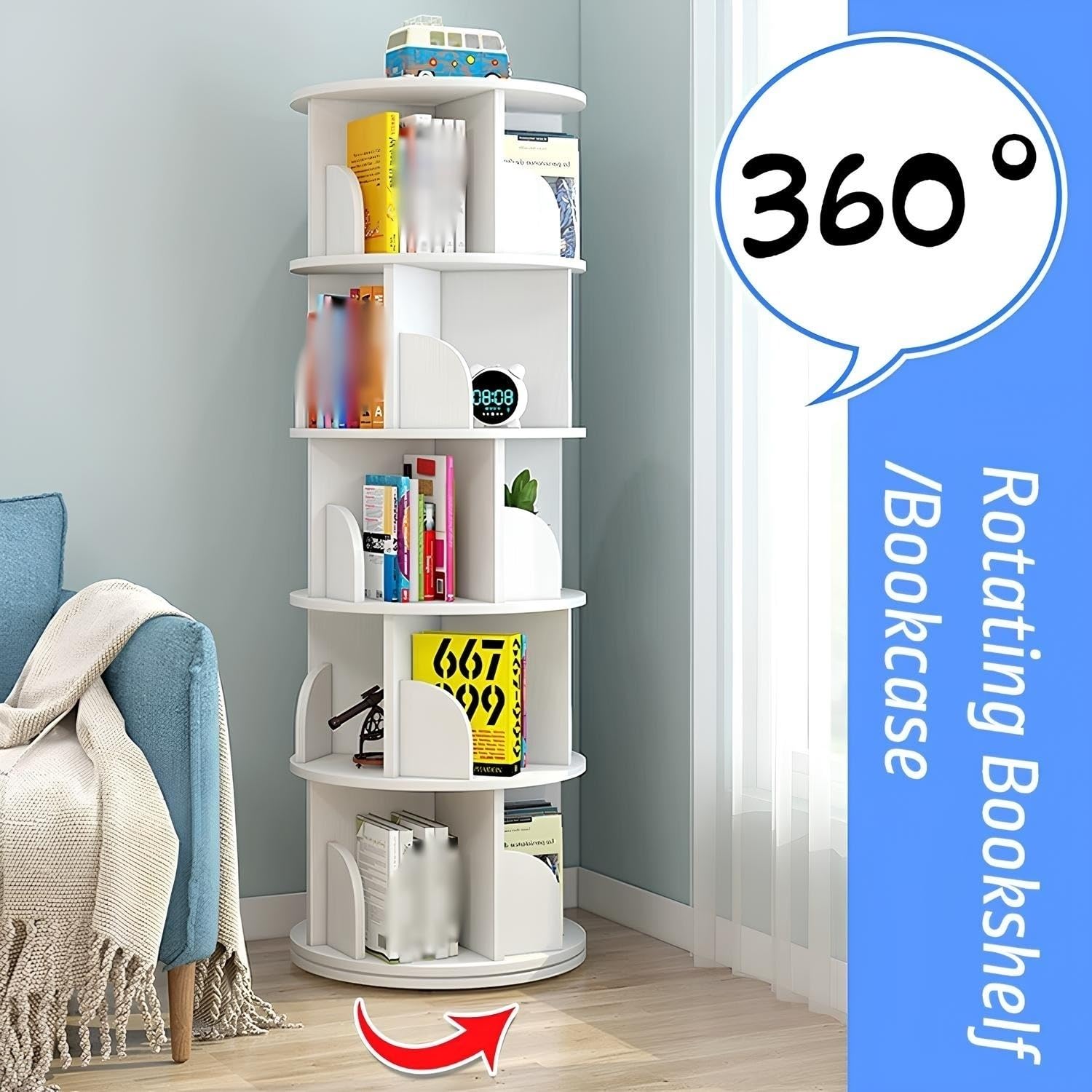 Libreria girevole 360° a torre, salvaspazio