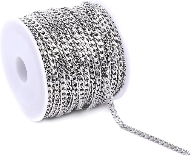 33Feet Stainless Steel Chunky Curb Chains Twisted Links Chain Bulk with Spool Chain for Jewelry Making, Stainless Steel Chain for Necklace Jewellery Accessories Belt Jeans Making Chains Women Men