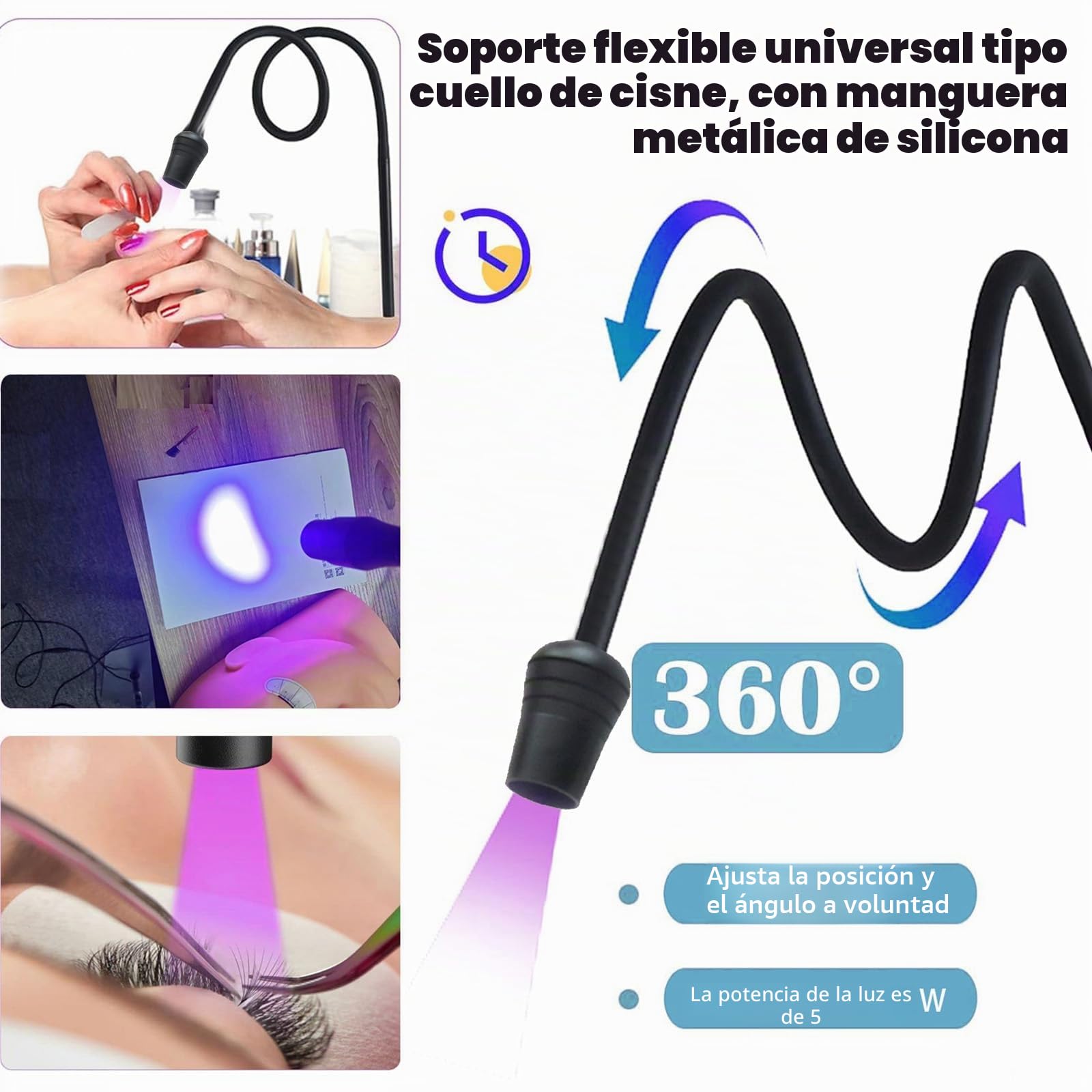 Lámpara UV para Pestañas, Luz LED UV 10W para de Curado | Luz LED UV, de Cuello de Cisne, Curado Rápido en 1-3 Segundos para Extensiones de Pestañas con Función Temporizador