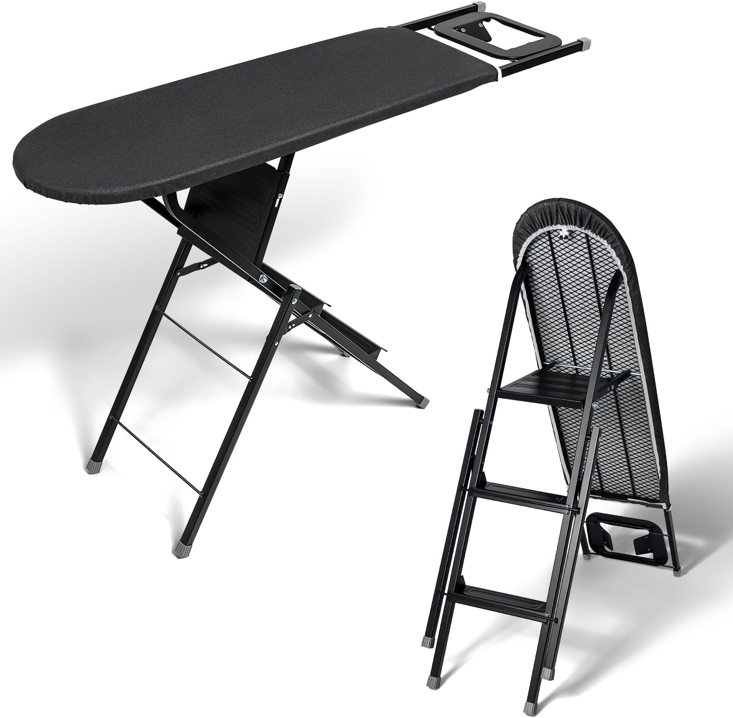 Duwee 13" ×39" Ironing Board & Ladder with Iron Rest,2 in 1 Multifunction Ironing Boards with Heat Resistant Cover and Thicken Padding,Heavy Sturdy Legs and Foldable,Black