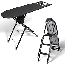 Duwee 13" 39" Ironing Board & Ladder with Iron Rest,2 in 1 Multifunction Ironing Boards with Heat Resistant Cover and Thicken Padding,Heavy Sturdy Legs and Foldable,Black