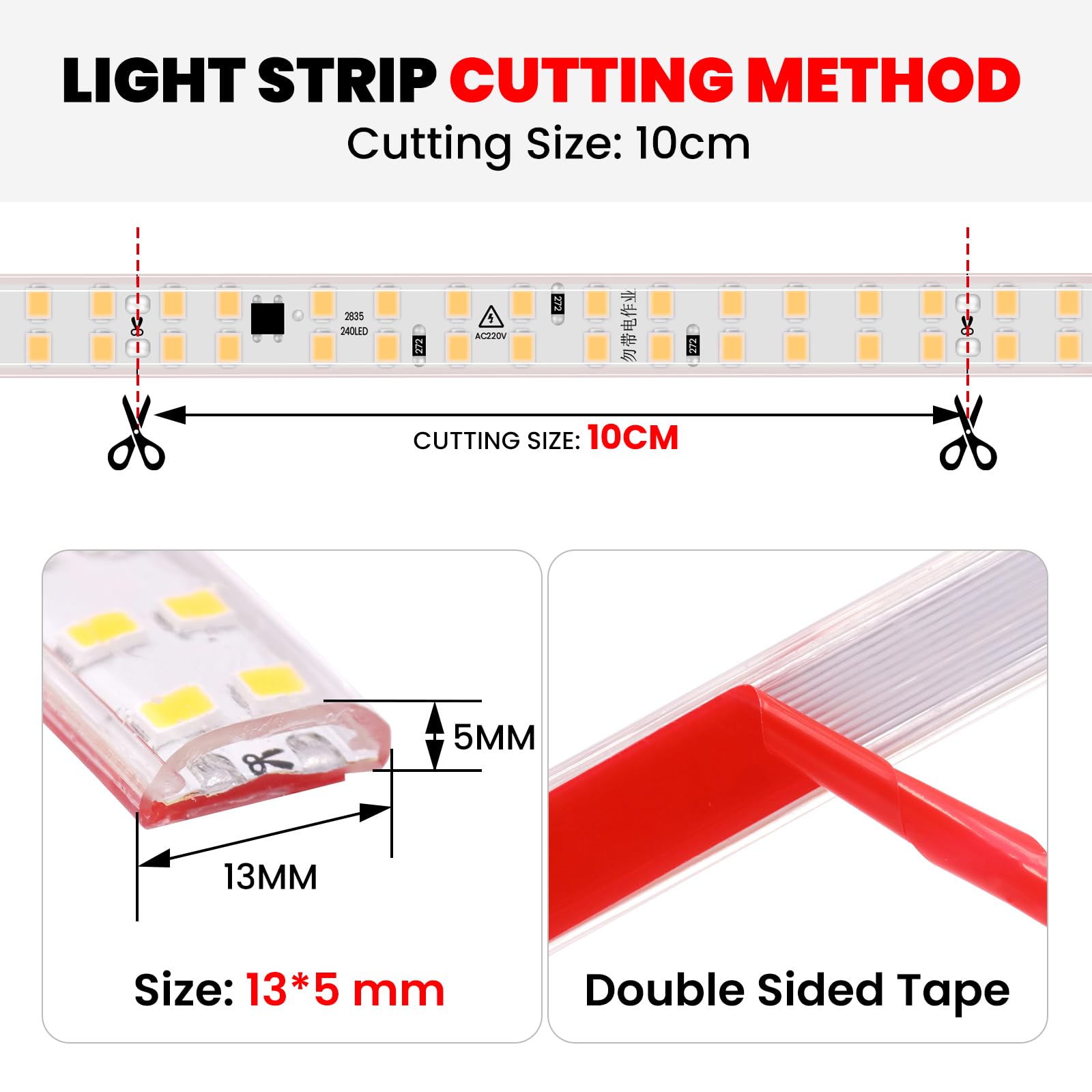 Tira LED 220V con Encendido/Apagado [20m, Blanco 6000-6500K], SMD2835, 240 LEDs/M IP65 Impermeable Flexible Tira LED CRI85+, Cortable 10cm, Decoración DIY para Hogar/Tienda