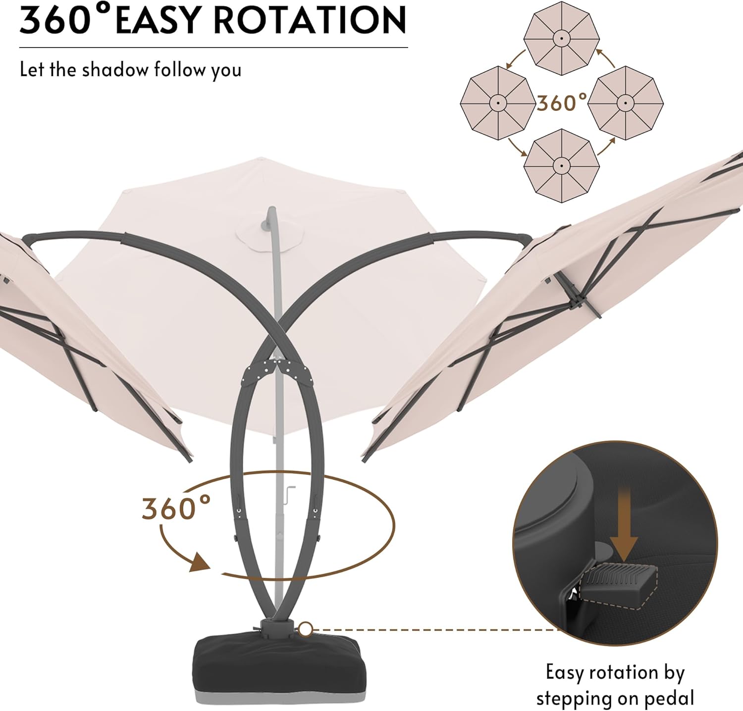 11FT Solar Powered LED Light Cantilever Patio Umbrella with Base Included, Large Cantilever Umbrella with 360°Rotation, Heavy-Duty Offset Outdoor Umbrella for Patio,Pool,Backyard (Champagne)