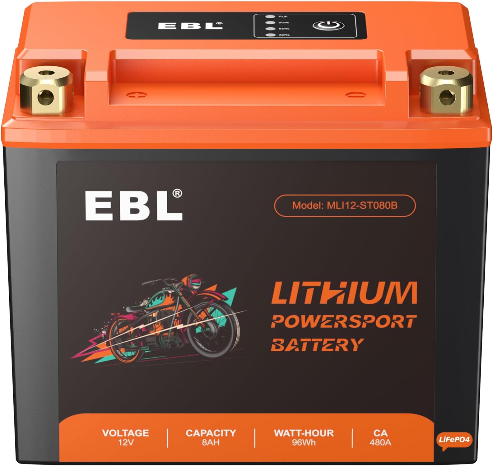 EBL Lithium Motorcycle Battery LiFePO4 YTX20-BS 12V 8Ah 480A Compatible ATV, UTV, Jet Ski, Quad, Lawn Mower, Tractor, Scooter,Motocross, Motorboat and Generator Battery