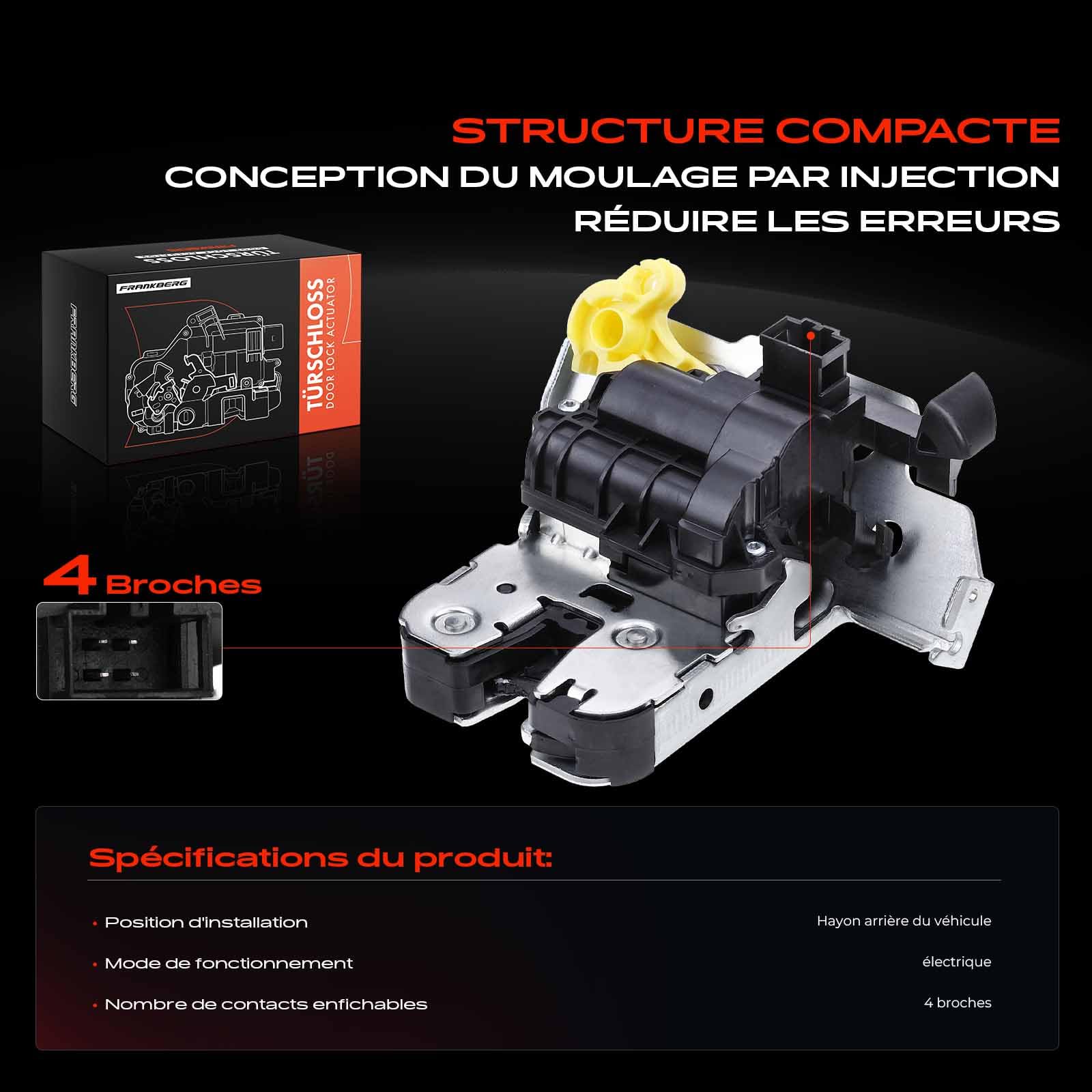 Frankberg Serrure de Coffre hayon Compatible avec P.a.s.s.a.t Variant 3G5 CB5 T.i.g.u.a.n AD1 AX1 T.o.u.r.a.n 5T1 Golf VIII CD1 Golf VIII Variant CG5 DB5 Remplacer# 5TA827505C