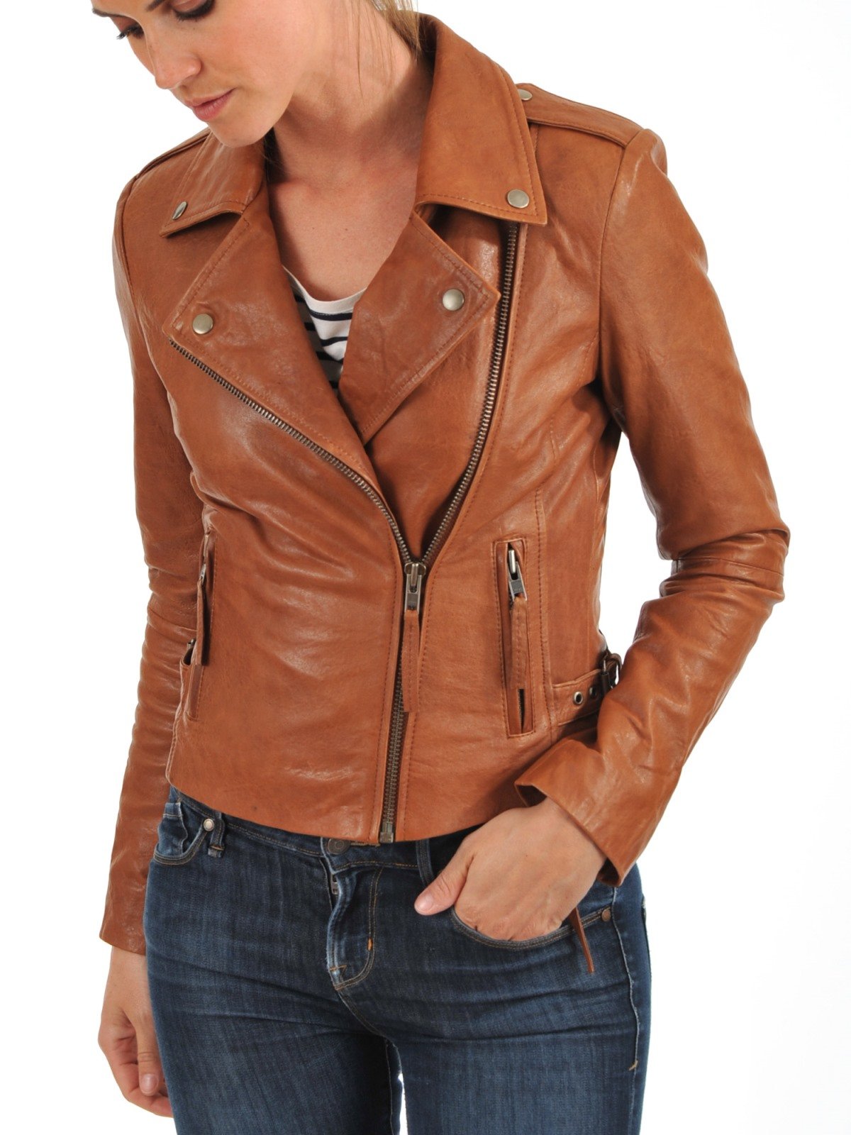 LEATHER FARMWomen's Lambskin Leather Bomber Biker Jacket