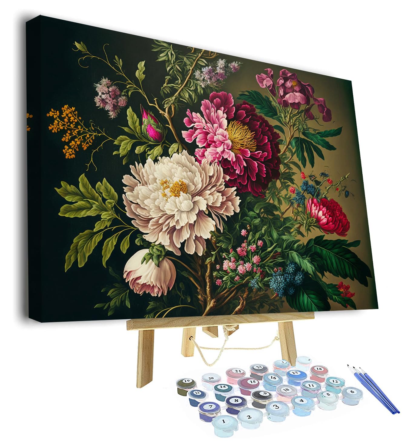 TISHIRON Paint by Number for Adults, Beautiful Flower Bunch Paint by Number Artwork Red White Flowers Painting Paint by Number Kits with Frame Paint by Numbers for Adults Beginner Wall Decor 16"x20"