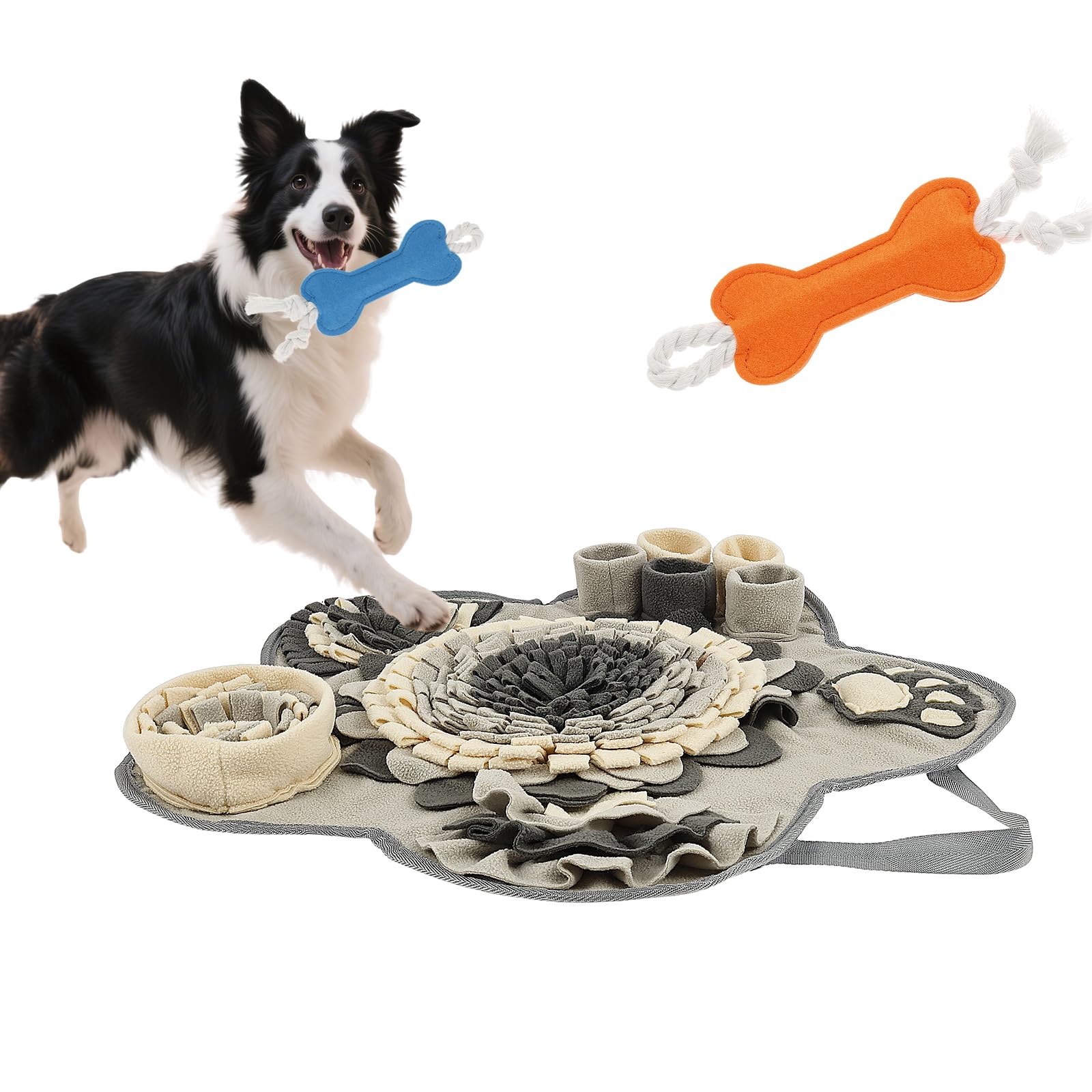 Snuffle Mat for Dogs,Dog Snuffle Mats with 2 Bone Shape Chew Toy,Nonslip Dog Feeding Mat Encourages Natural Foraging Skills and Slow Eating,Smell Training,Stress Relief,for Small and Medium Dogs