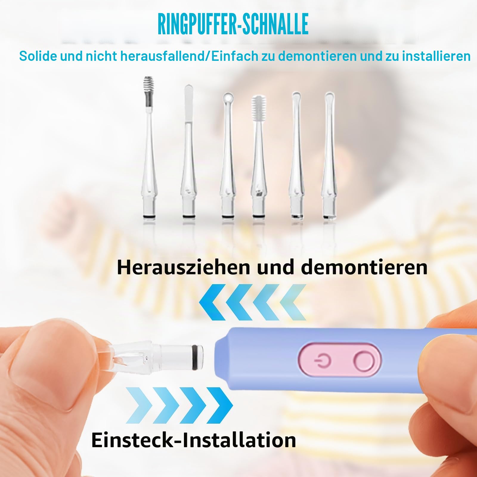 Asfrode 2 Set LED Ohrreiniger Set Silikon Zweiteiliges Set Ohrenschmalz Entferner Ohrlöffel Nasenreiniger für Baby Erwachsene Kinder Kleinkinder Nasenschleimentferner USB Ladekabel Lavendelviolett