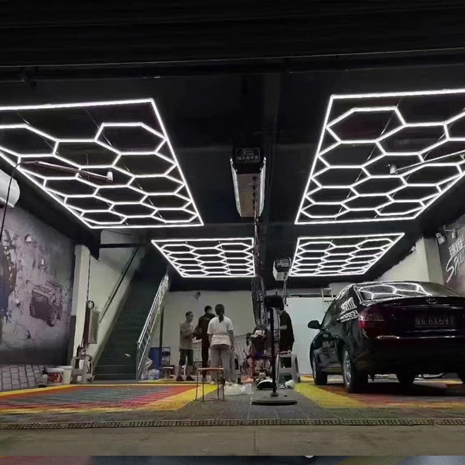 Systèmes d'éclairage LED nid d'abeille, éclairages hexagonaux ultra-lumineux à monter soi-même, tubes lumineux pour garage, plafonnier LED hexagonal pour garage 6500 K 14 HEX