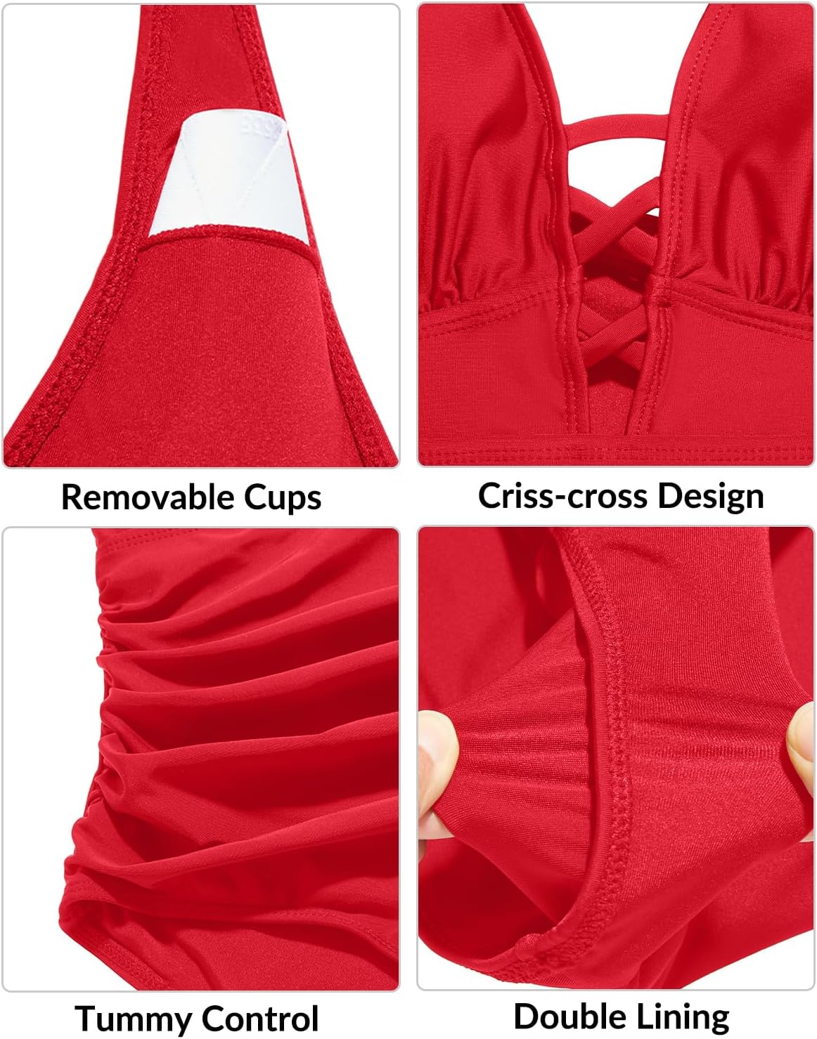 Yonique Women Plus Size One Piece Swimsuit Tummy Control Bathing Suits Lace up Plunge Swimwear - Image 6