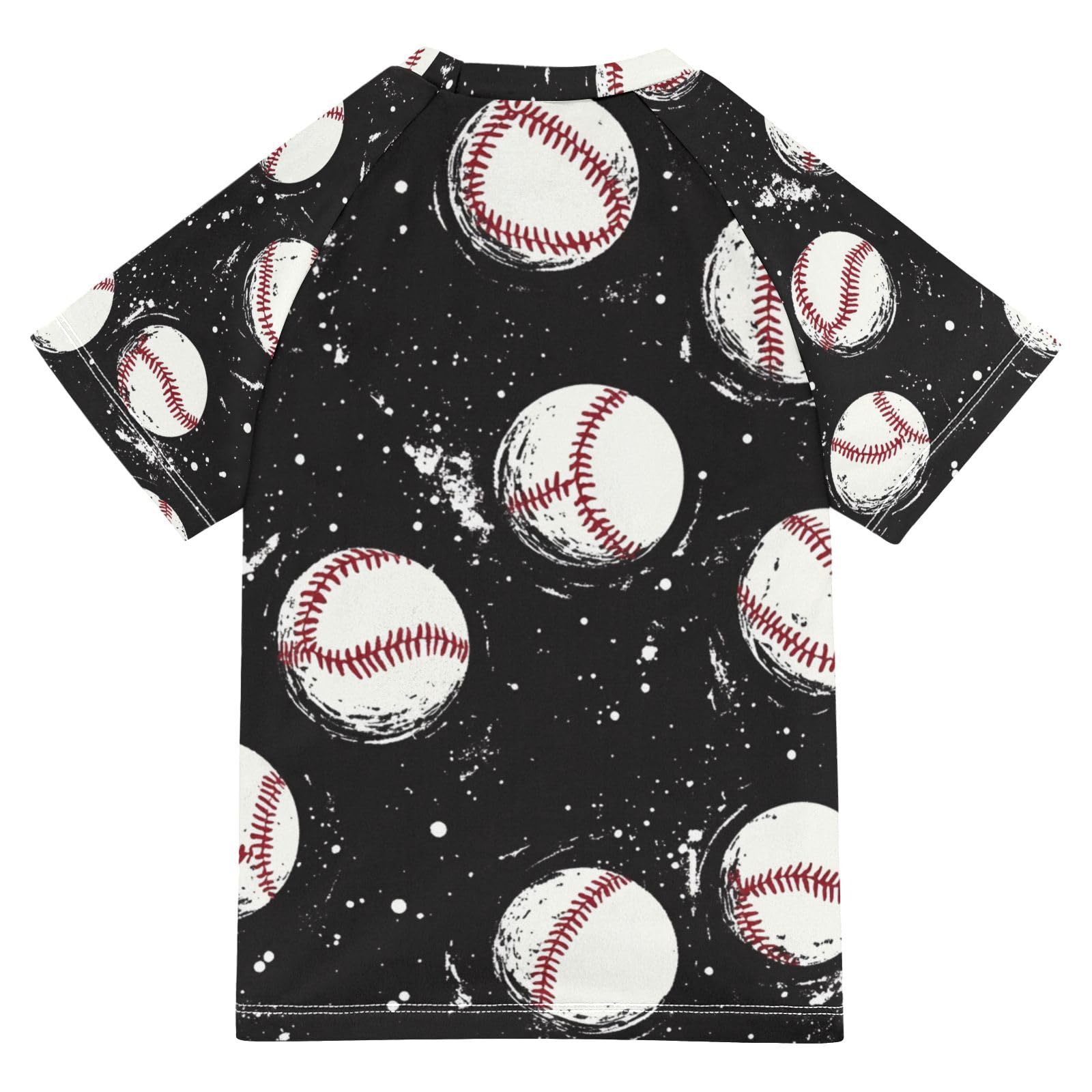 Jucciaco Boys Swimsuit Baseball Black Novelty Sport Sunscreen Kids Sun Rashguard Short Sleeve T-Shirts Swimwear Sets UPF 50+