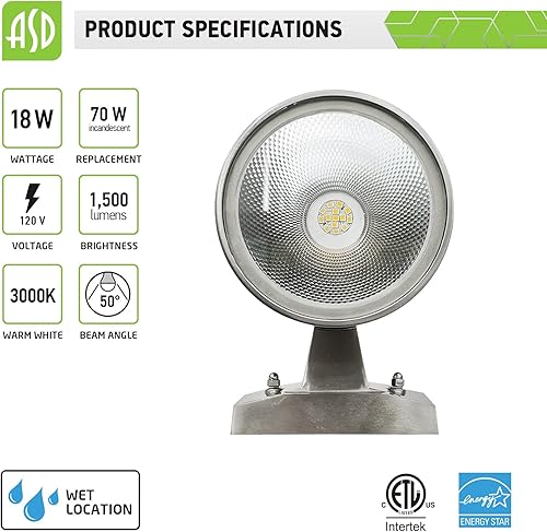 Miniatura 2 de ASD Lámpara LED de pared cilíndrica redonda de 1 vía  9W 1000LM 3000K-5000K 120V  3CCT, fotocélula a prueba de agua, certificación ETL  Aplique de