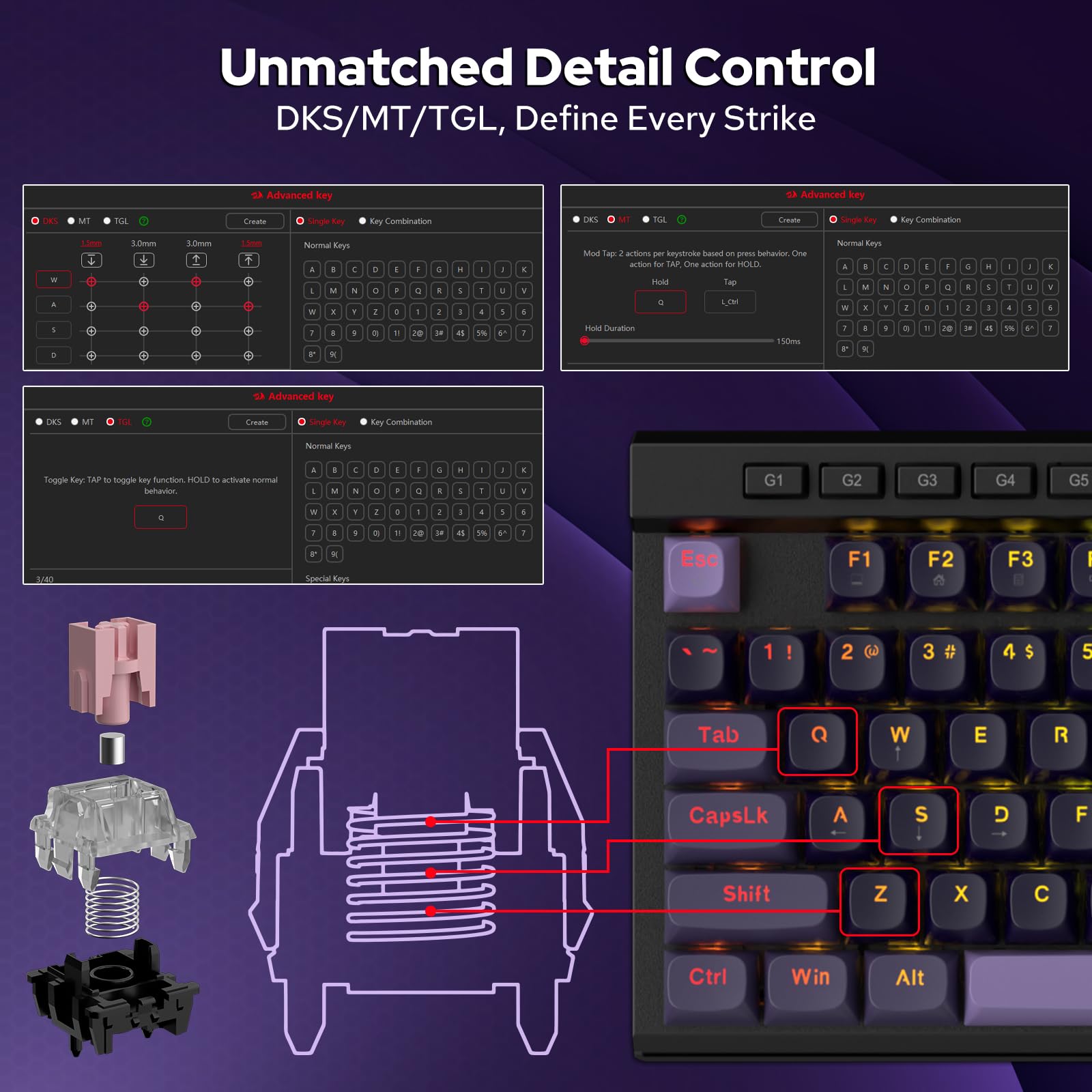 Redragon K580 Wired RGB Hall-Effect Magnetic Gaming Keyboard, Media Wheel view 6