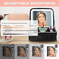 Vista 3 de Mocado Bolsa de maquillaje de viaje con espejo iluminado LED, organizador de maquillaje de viaje, estuche de maquillaje con ajuste iluminado de 3