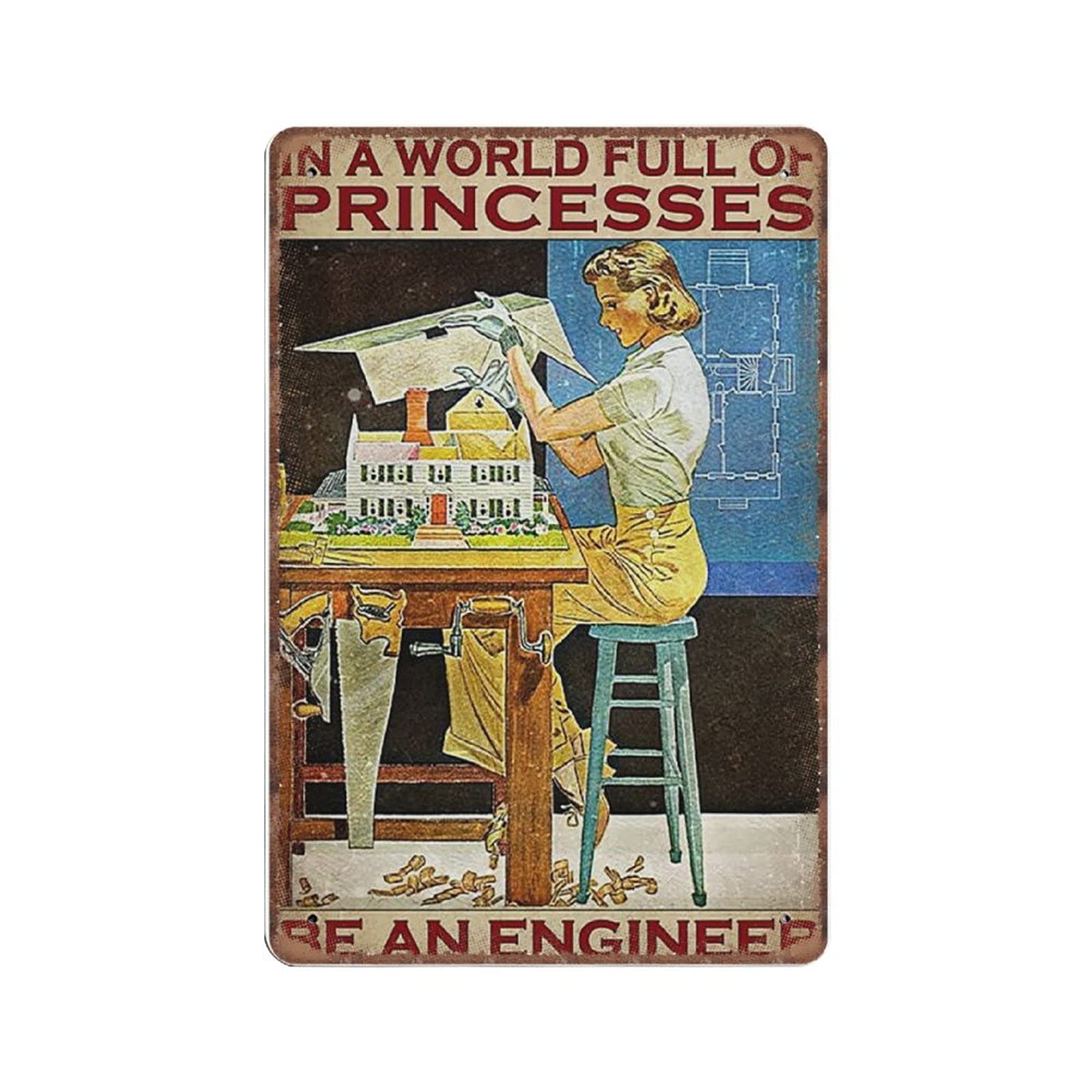 Daiercy Material_tin 1 In A World Full Of Princess Be An Engineer Tin Signs Funny Vintage Metal Sign Plaqu Poster Wall Art Pub Bar Kitchen Garden Bathroom Home Decor, 140X200 Mm