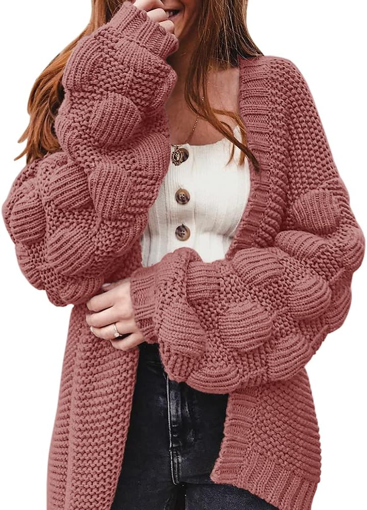 FERBIA Women Oversized Cardigan Knitted Cute Chunky Sweaters Wrap Long Fall Pom Pom Open Front Knit