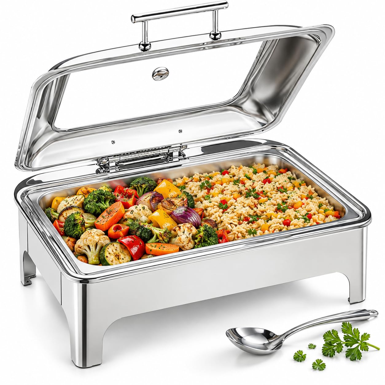 Edelstahl-Chafing-Dish, 9 L Fassungsvermögen, 180° Deckel