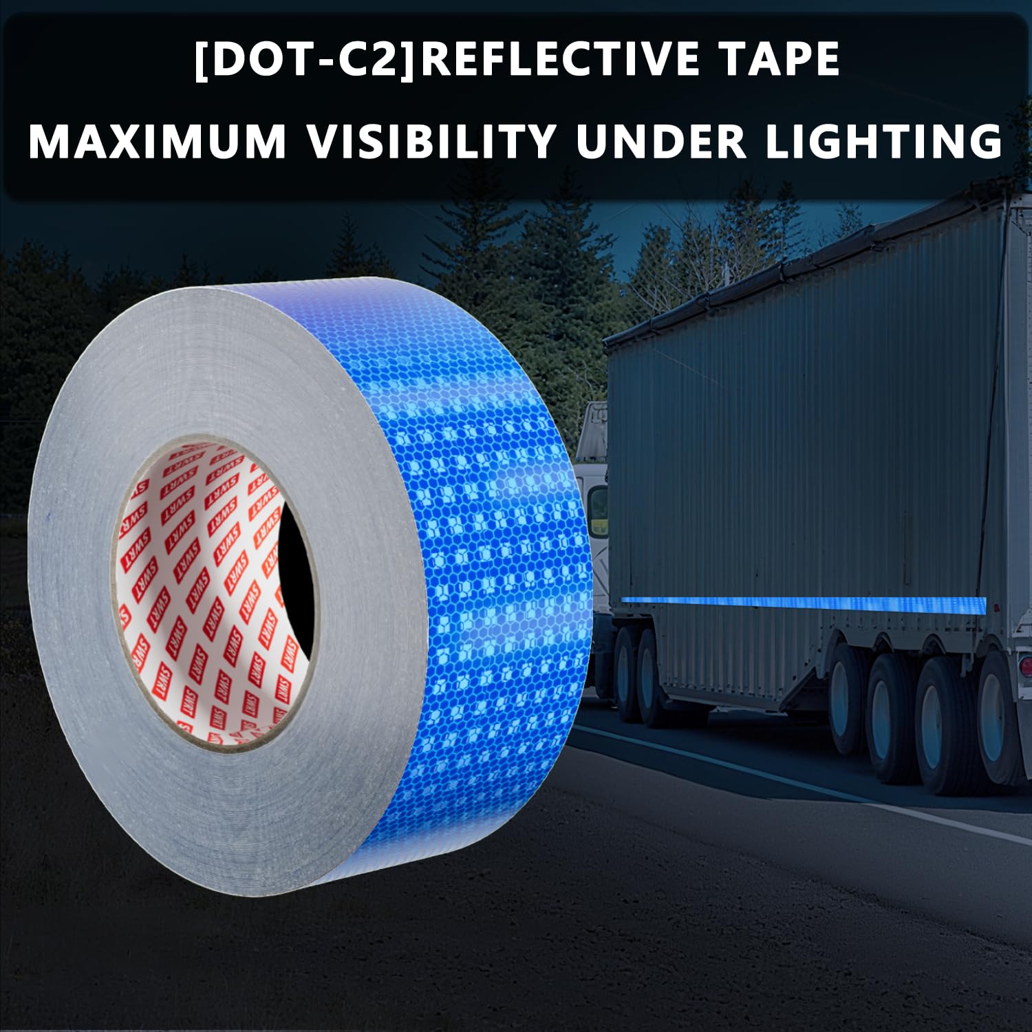 SWRT Cinta reflectante DOT-C2 de 2 pulgadas x 30 pies, cinta reflectante azul resistente a la decoloración, resistente al agua, fuerte cinta adhesiva de advertencia de seguridad, cinta reflectora para