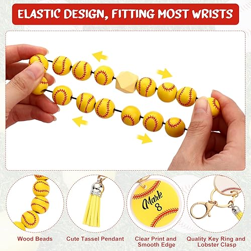 Miniatura 4 de Siifert 20 llaveros de softbol para equipo de sóftbol, regalos de equipo de madera, pulseras deportivas para adolescentes y niñas