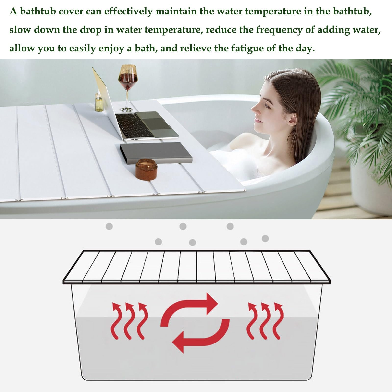 Pokrowiec na wannę z PCW, wodoodporna i pyłoszczelna składana deska, do wanny 115 x 75 / 105 x 80 / 160 x 80 cm, do spa i jacuzzi (85 x 66 cm), grubość 0,6 cm