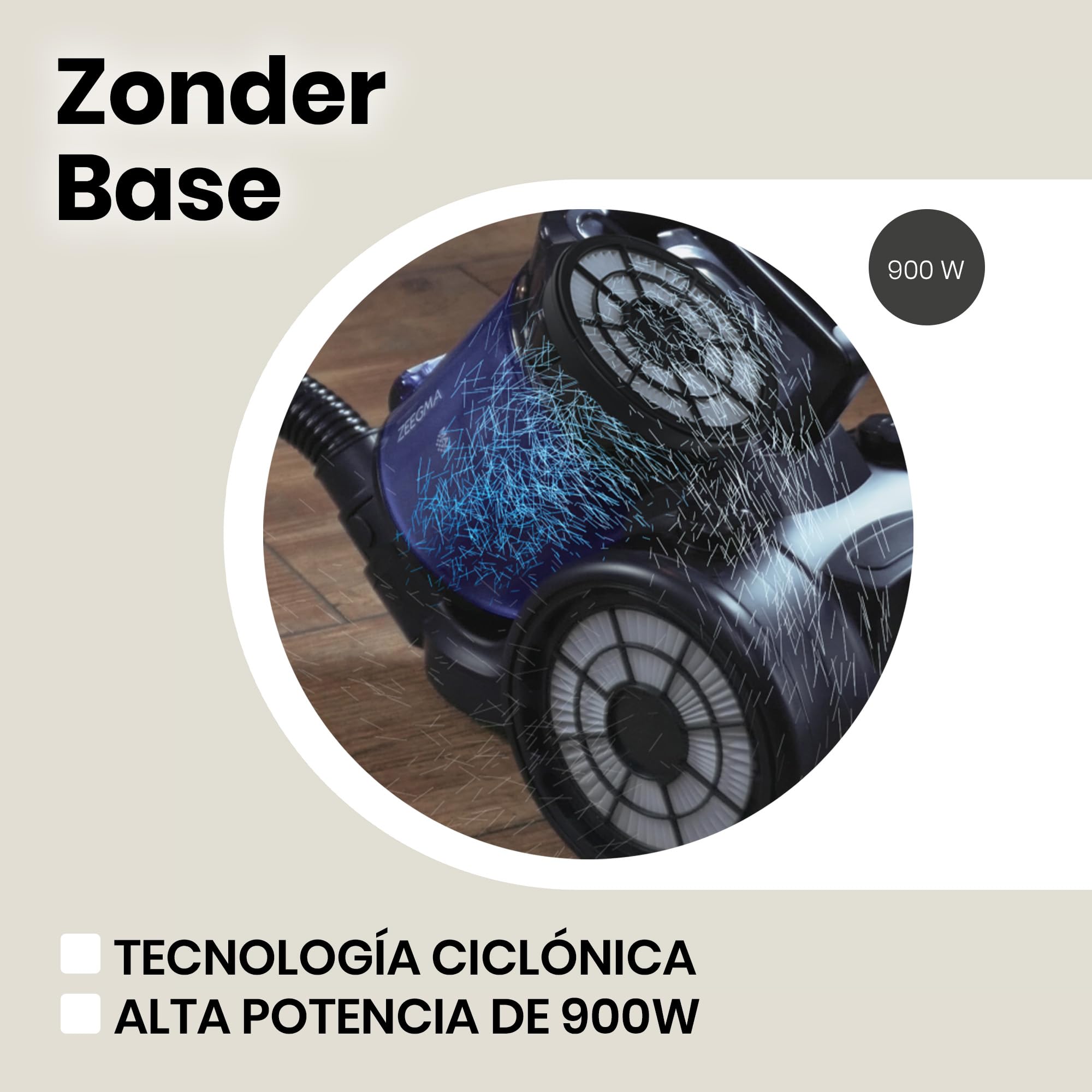 Lionelo Zeegma Zonder Base Aspirador aspiradorb 899W ciclónico sin Bolsa de Alta Potencia de succión 2 filtros HEPA H13 y Lavables Depósito de Polvo Apto para alérgicos 2,5 litros Negro | Alta capacidad de succión, 2 HEPA H13 y filtro lavable, apto para a