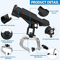 Vista 2 de LBW Soporte de caña de pescar para barco, soporte de caña de pescar ajustable de 360 grados, soporte de caña de pescar de doble uso para barco