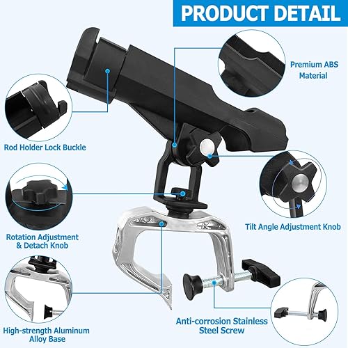 Miniatura 2 de LBW Soporte de caña de pescar para barco, soporte de caña de pescar ajustable de 360 grados, soporte de caña de pescar de doble uso para barco,