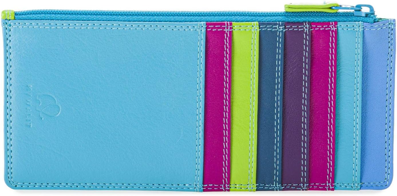 mywalit Leather Credit Card Holder | 15 Card Slots | ID Window & Zip Coin Pocket | Blue | Stylish & Compact Accessory for Men & Women | Perfect for Everyday Use