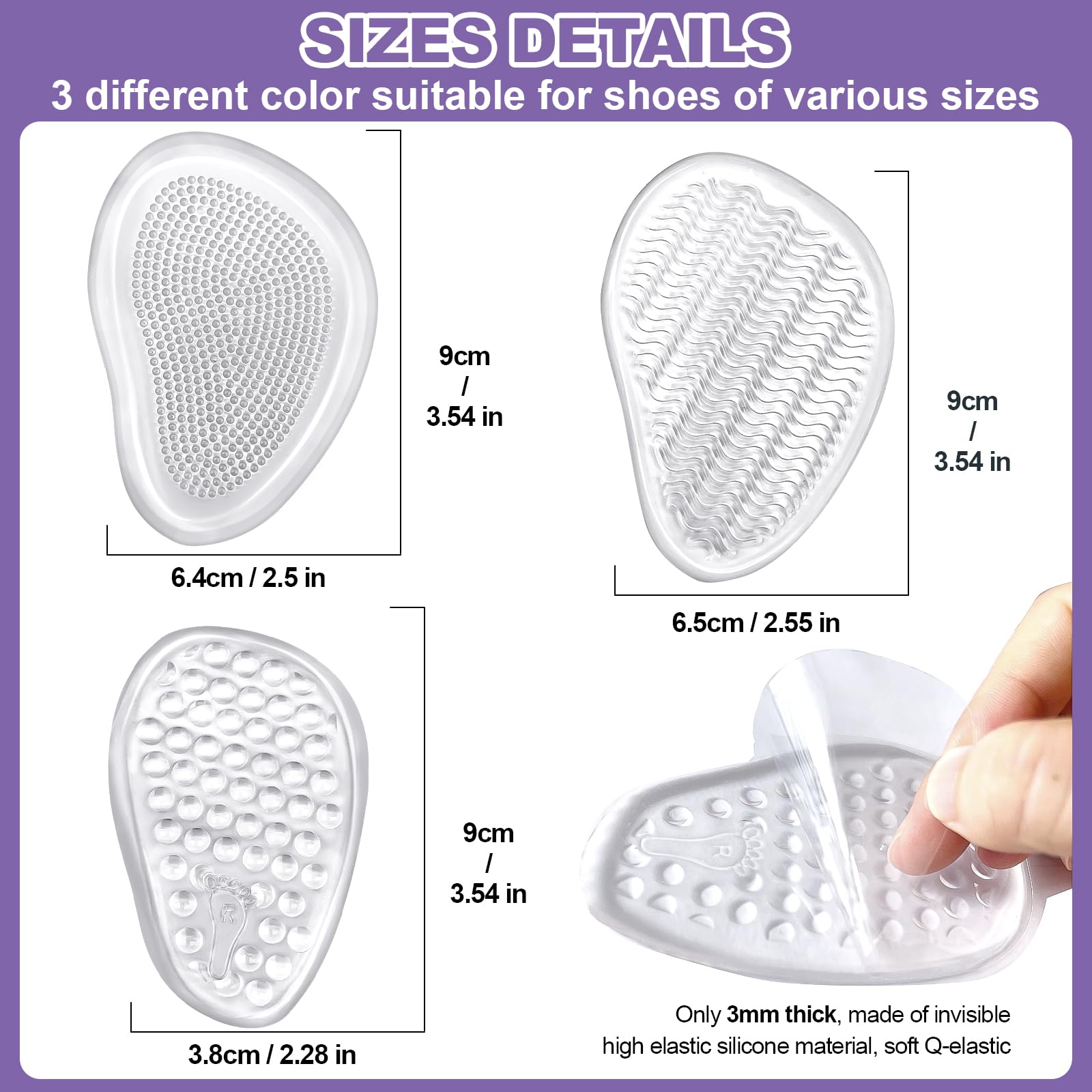 Almohadillas metatarsianas para mujer, almohadillas de gel para el antepié, almohadillas para zapatos, almohadillas reutilizables para aliviar el dolor durante todo el día, cojines de bola de pie,