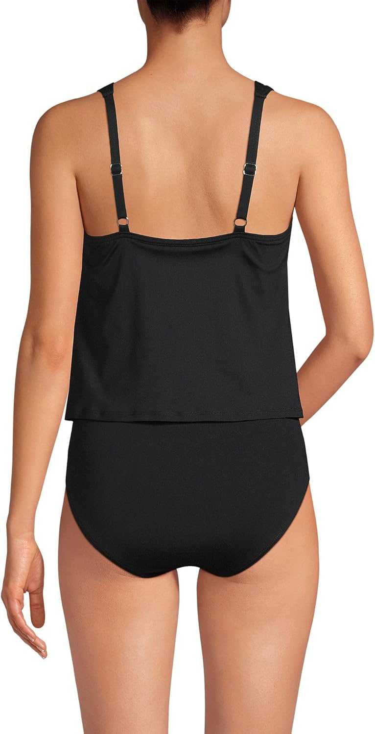 Lands' End Women's Chlorine Resistant V Neck One Piece Fauxkini Swimsuit