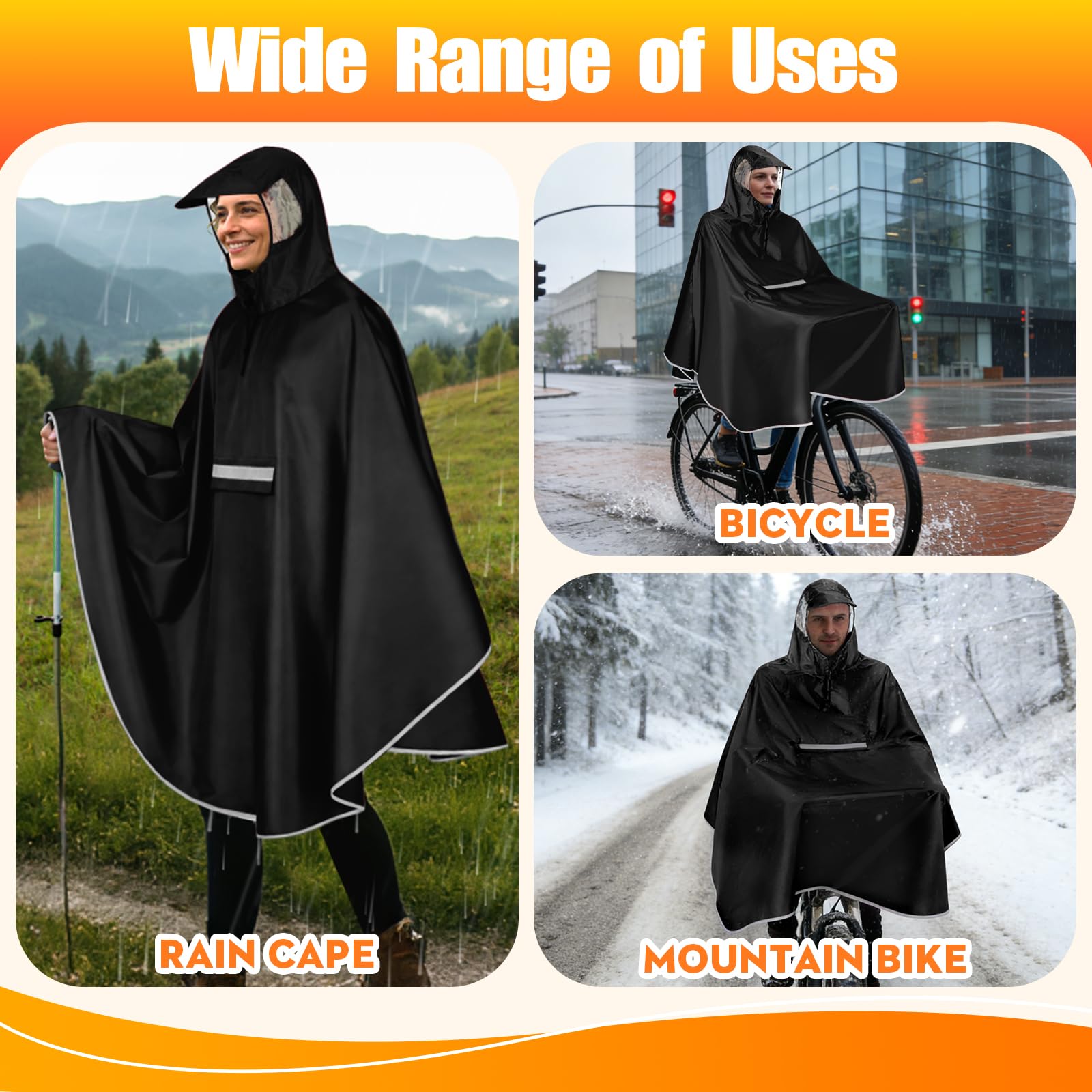 Cape Pluie Velo Portable Léger Poncho Pluie Velo Imperméable Vêtements Avec Reflechissant Unisexe Poncho Pour Homme Femme
