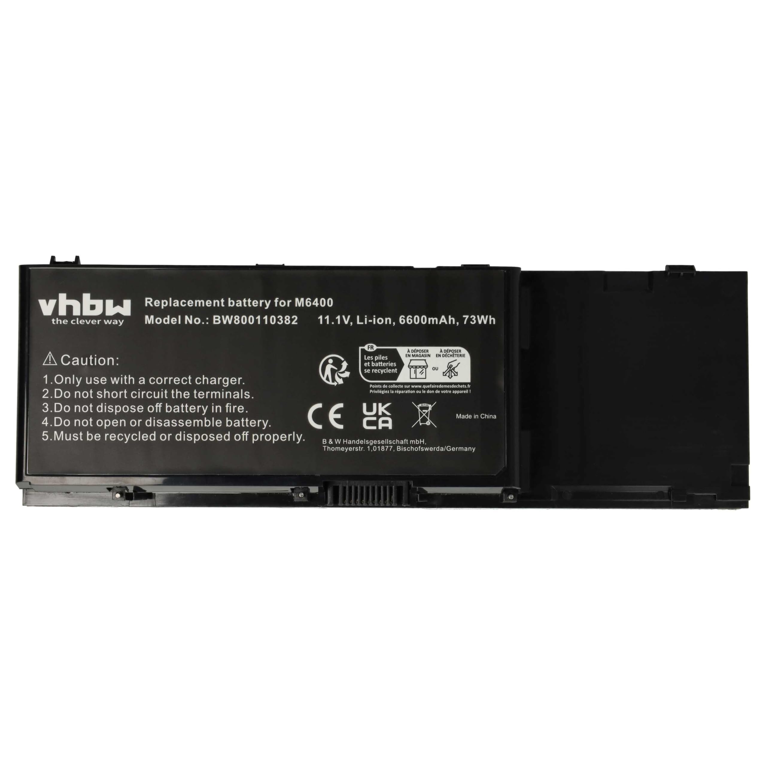 vhbw batteria compatibile con Dell Precision M2400, M4400, M6500, M6400 notebook (6600mAh, 11,1V, Li-Ion)