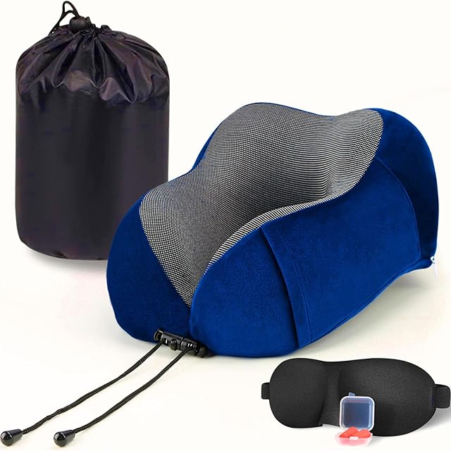 FAMINESS Travel Pillow Memory Foam Neck Pillow Support Pillow Comfortable Support Head Cushion Flight Pillow Special Designed Neck Chin Support for Plane & Car & Office Sleeping