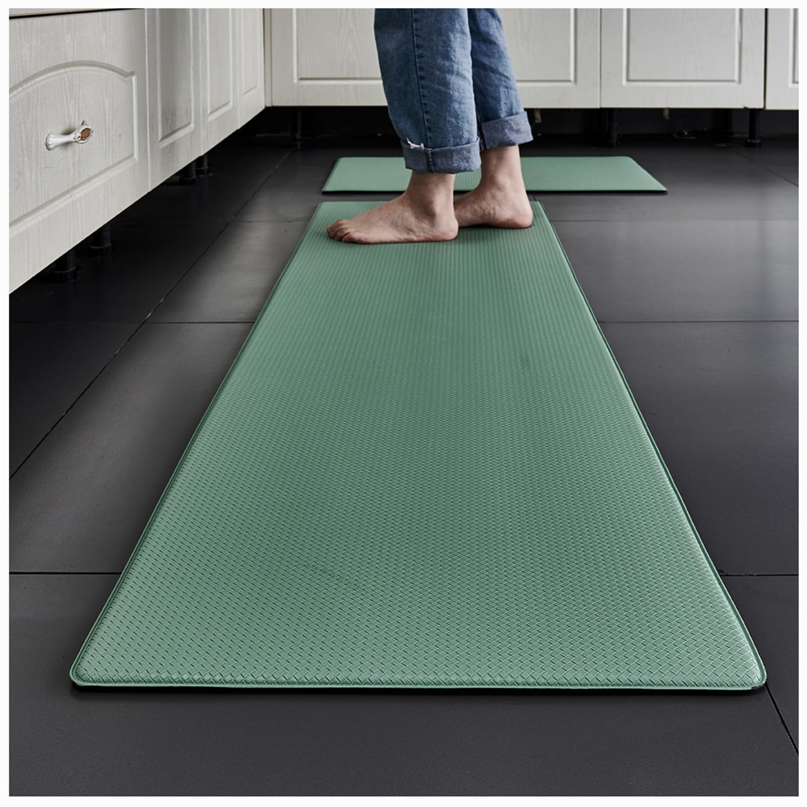 VHVYWY Kitchen Rugs, Cushioned Anti-Fatigue Kitchen Mat, Non-slip, Oil Resistant Leather Floor Mats for Kitchen Floor,Work Place,Sink,Oven,Laundry 01,45 * 120cm