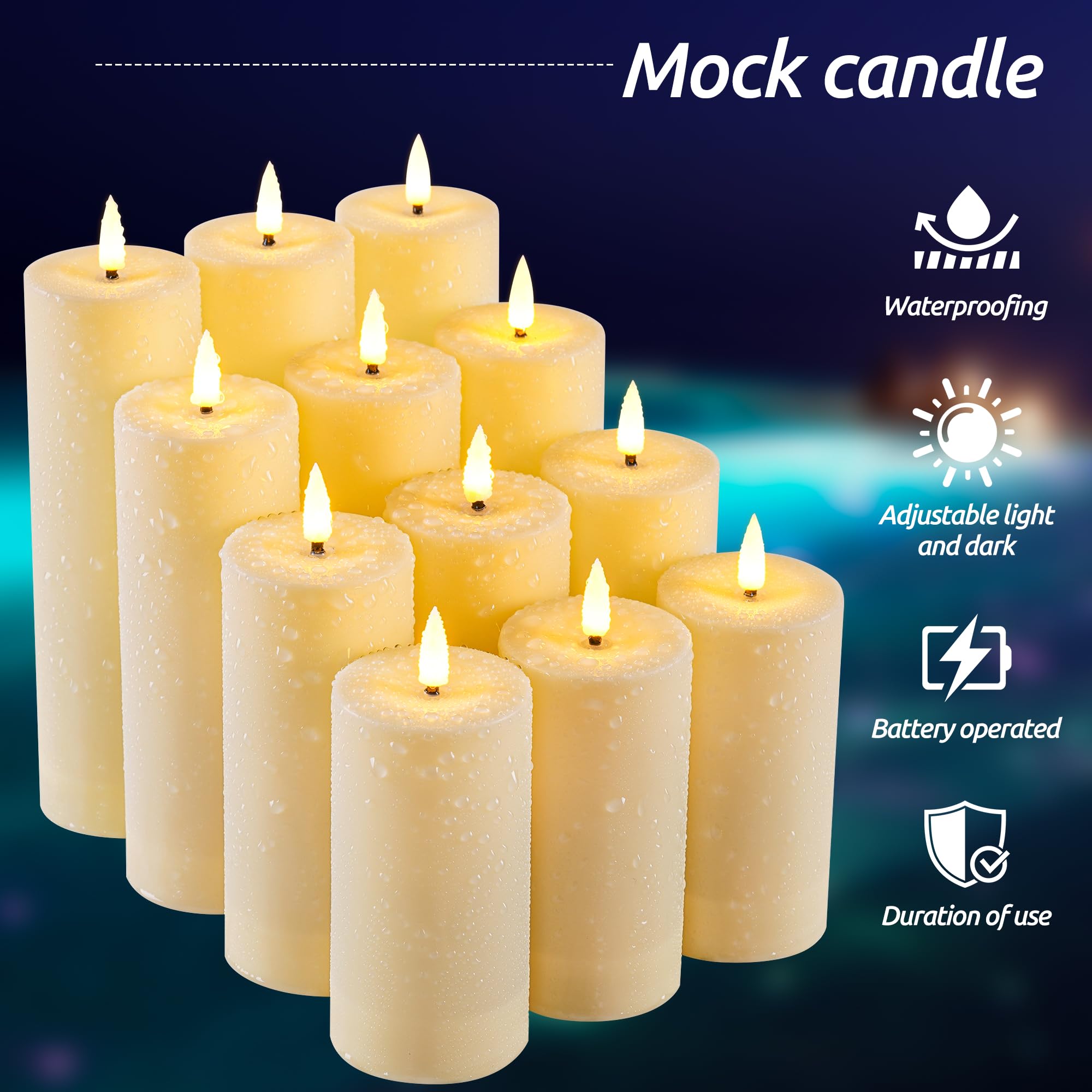 Da by 12 Pack Candela senza fiamma LED impermeabile per esterni con timer remoto, candela a colonna LED lampeggiante realistica per matrimoni, festival, decorazioni per esterni e casa'