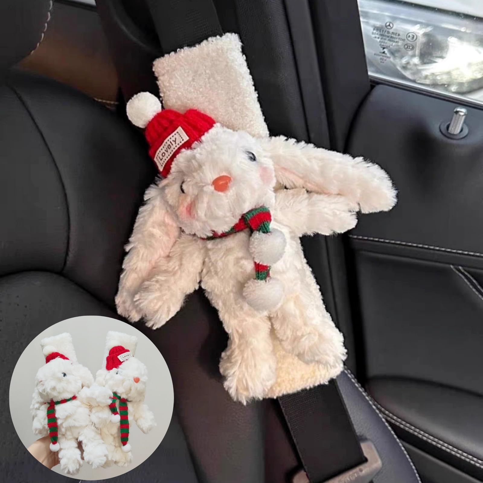 Zigihos 2 PCS Seat Belt Cover Pad, Cute Kawaii Seatbelt Covers for Kids and Women, Winter Plush Fluffy Soft Seat Belt Cover, Bunny Bear Seatbelt
