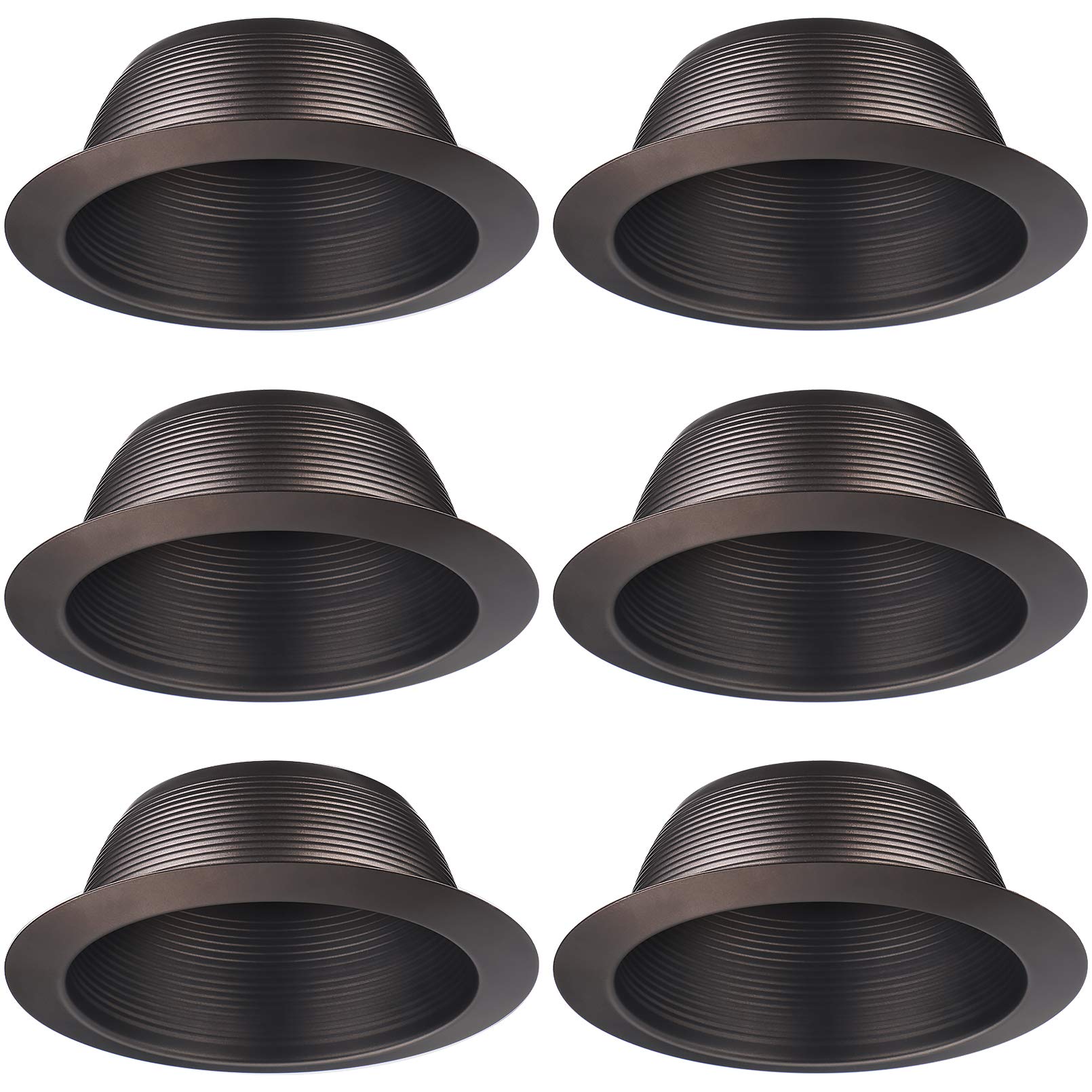 TORCHSTAR 6 Inch Recessed Can Light Trim with Iron Ring, Oil Rubbed Bronze Metal Step Baffle, Fit Halo and Juno Remodel Recessed Housing, for PAR30, PAR38, BR30, BR40 Light Bulb, Pack of 6