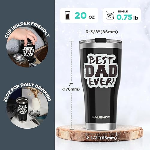 Miniatura 2 de HAUSHOF Vaso para el Día del Padre, regalos de cumpleaños para papá de parte de hija, hijo, esposa, vaso de acero inoxidable de 20 onzas, regalos