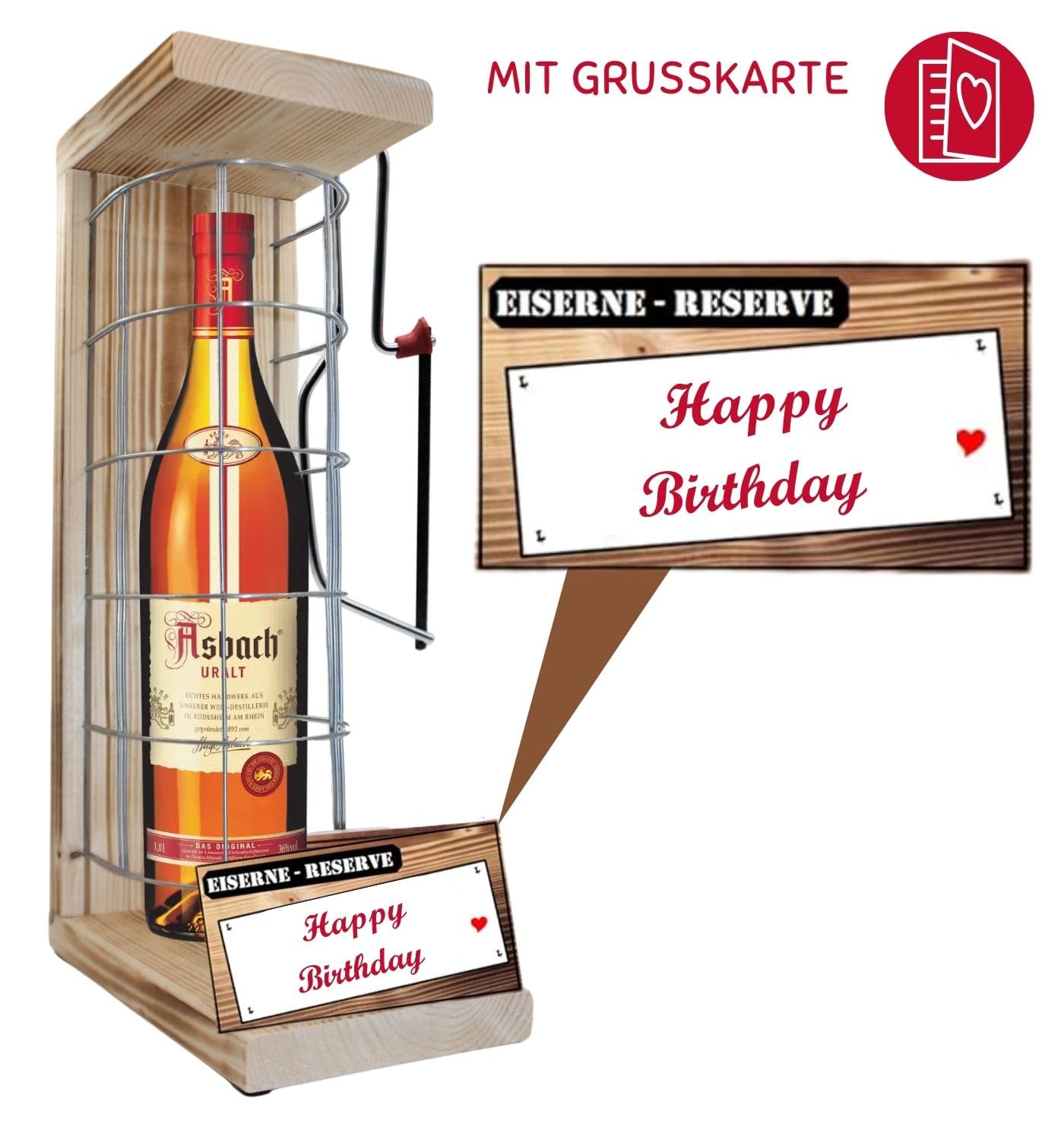 Asbach Uralt - Geburtstag Geschenk Eiserne Reserve Gitter Text rot: Happy Birthday Brandy (1 x 0.70 l)
