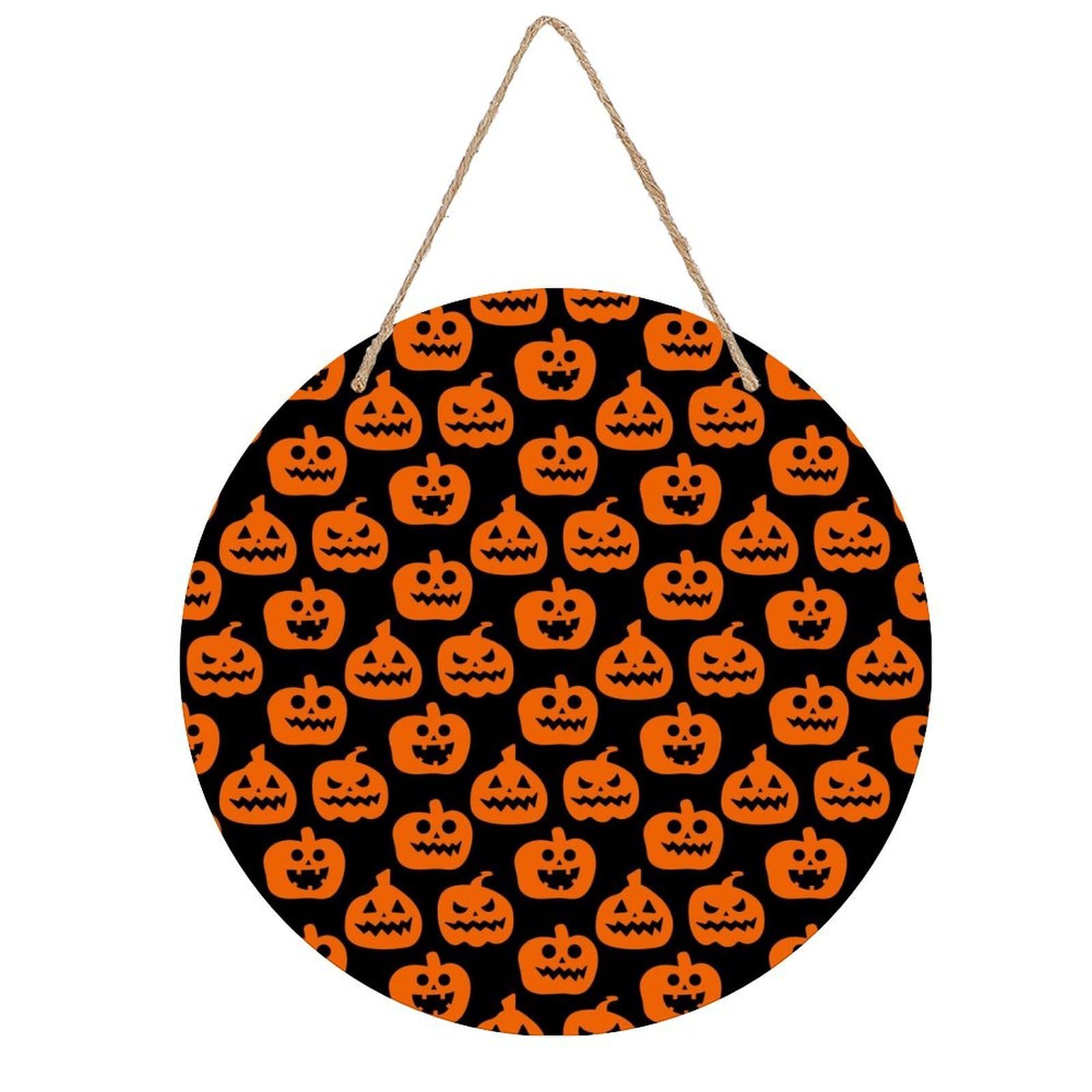 FekiLoot Horror Pumpkin Pattern Wall Art Decor Rustic Welcome Sign Round Wood Hanging Sign Decoration Wood Plaque Door Hanger Wooden Signs Wall Hanging Decor Housewarming Gift for Home Outdoor Indoor