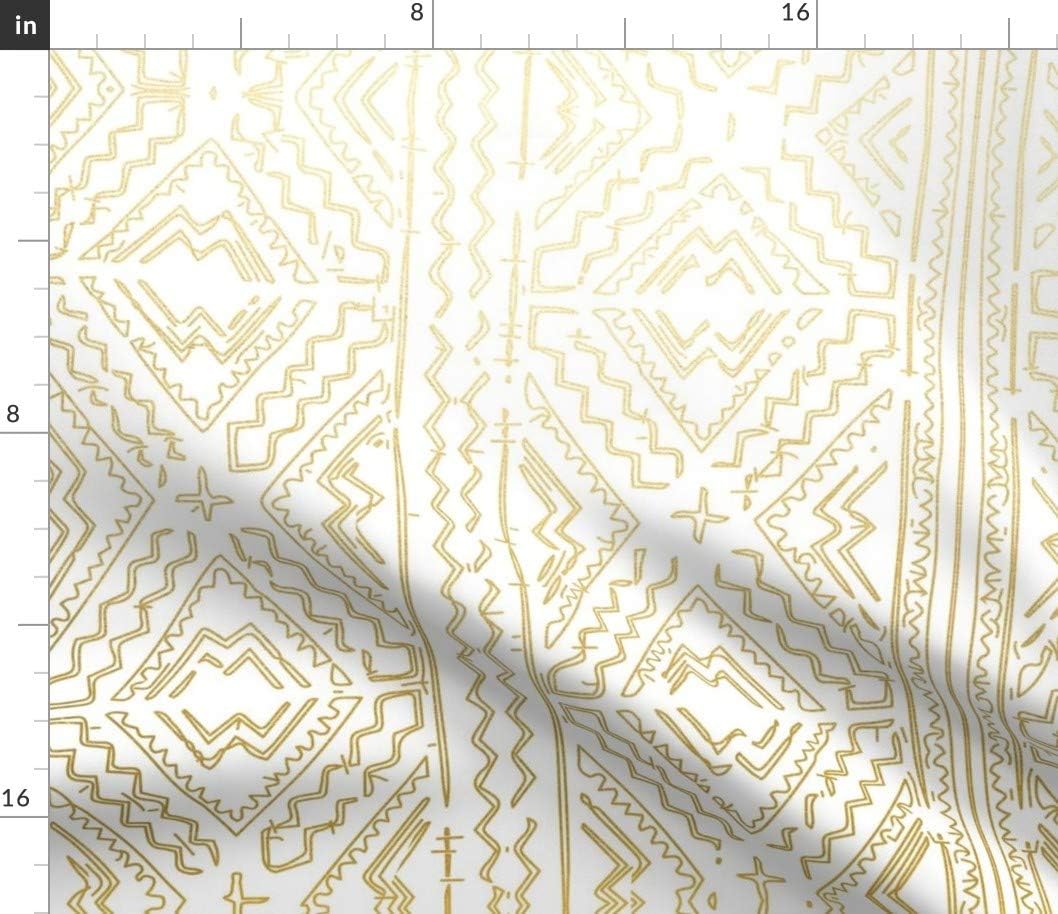 Spoonflower Fabric - Mud Cloth Gold White Medium Mudcloth African Tribal Wedding Decor Boho Printed on Petal Signature Cotton Fabric Fat Quarter - Sewing Quilting Apparel Crafts Decor