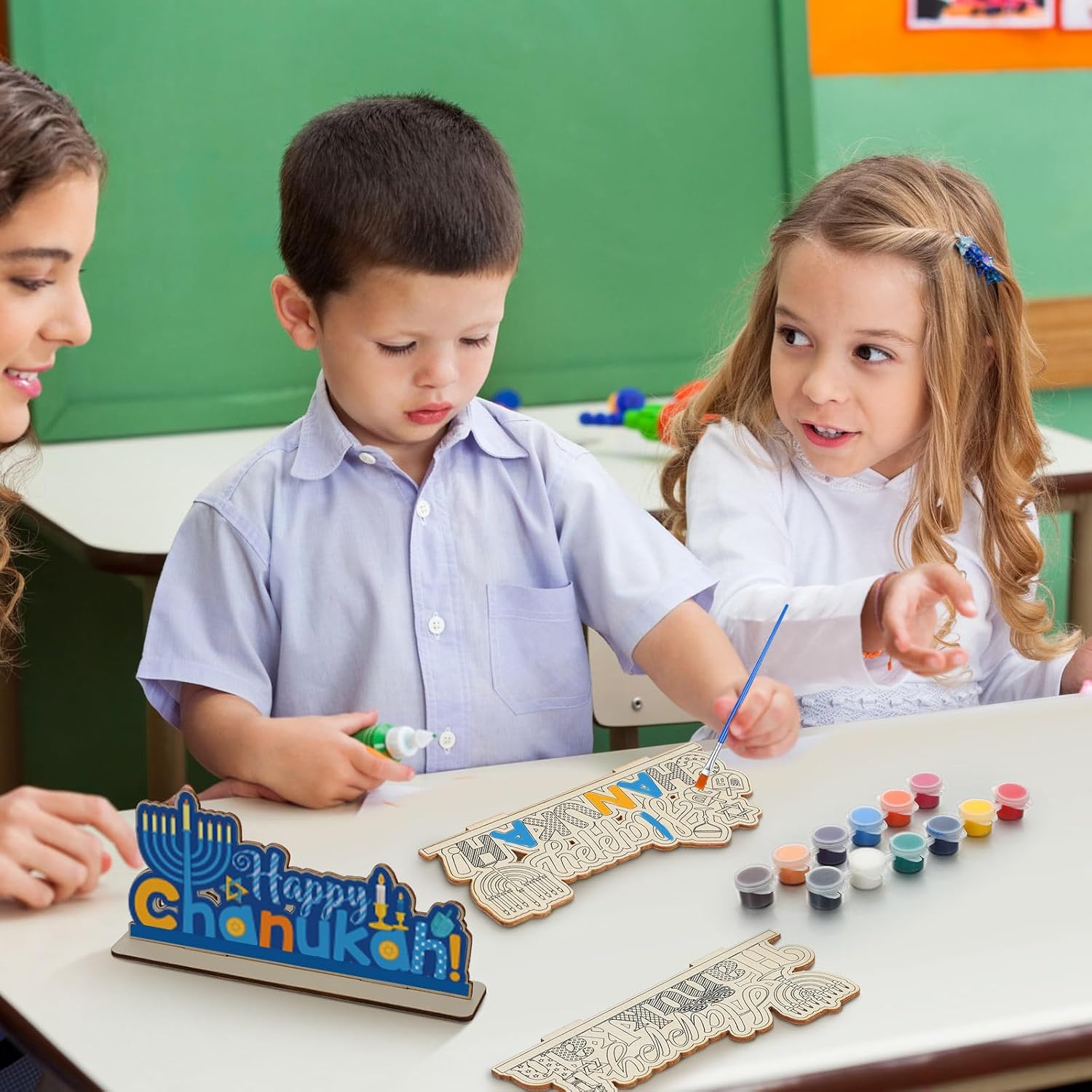 Colingmill 24 Sets Hanukkah Menorah Crafts for Kids Color Your Own Wooden Menorah Table Centerpieces Chanukah Decoration for Home Classroom Party Supplies image 5
